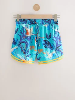 Blauwe print - Sportshort met contrasterende Streep