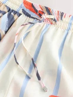Blauw/ecru - Short met linnen