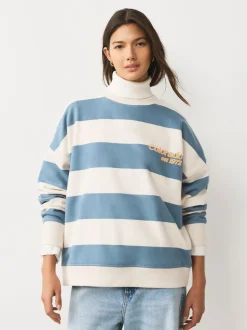 Blauw/ecru - Striped Graphic 'Colarado' City Longsleeve Crewneck Sweatshirt