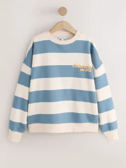 Blauw/ecru - Striped Graphic 'Colarado' City Longsleeve Crewneck Sweatshirt