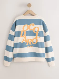 Blauw/ecru - Striped Graphic 'Colarado' City Longsleeve Crewneck Sweatshirt