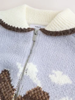 Blauw/Groen - Landscape Scene Zip Cardigan