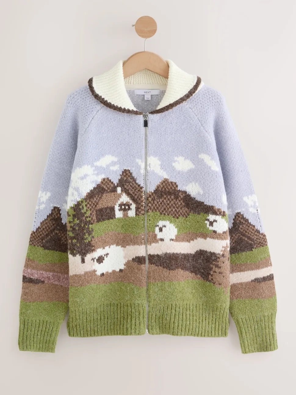 Blauw/Groen - Landscape Scene Zip Cardigan