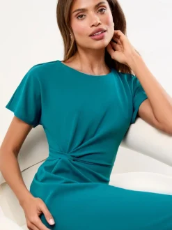 Blauwgroen - Lipsy midi-jurk met knoop aan de zijkant