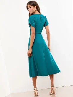 Blauwgroen - Lipsy midi-jurk met knoop aan de zijkant