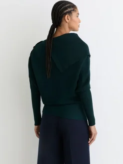 Blauwgroen - Reiss Lexi Rib-Knit Button Shawl Jumper