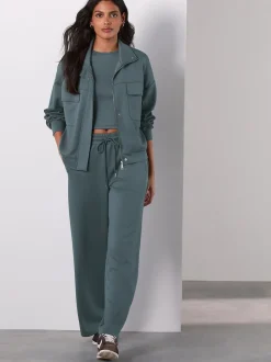 Blauwgroen - Slinky Supersoft Tie Front Wide Leg Trousers