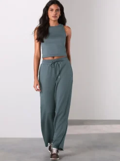 Blauwgroen - Slinky Supersoft Tie Front Wide Leg Trousers