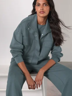 Blauwgroen - Slinky Supersoft Utility Funnel Neck Jacket
