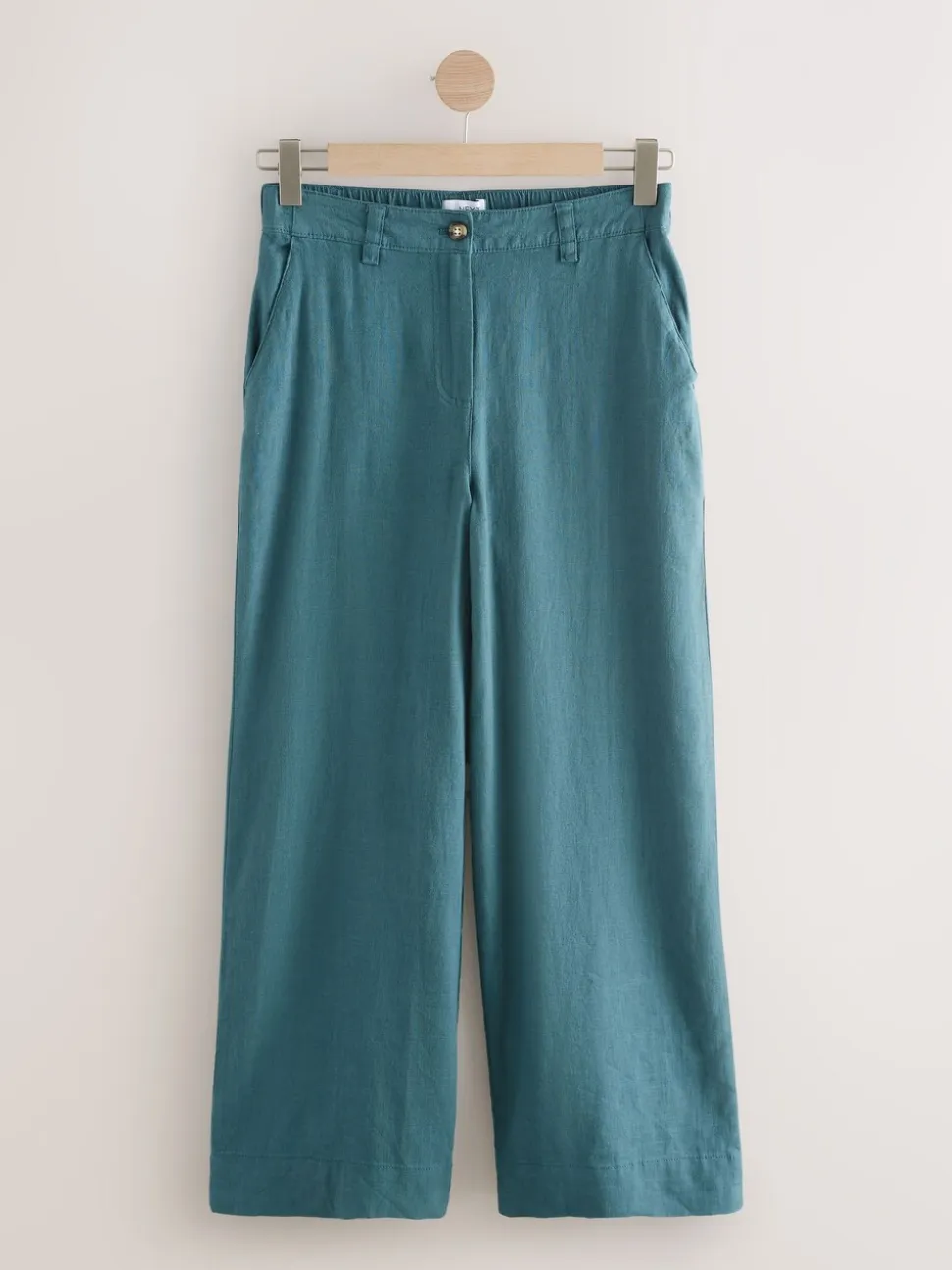 Blauwgroen - Smart Front Linen Blend Wide Leg Trousers