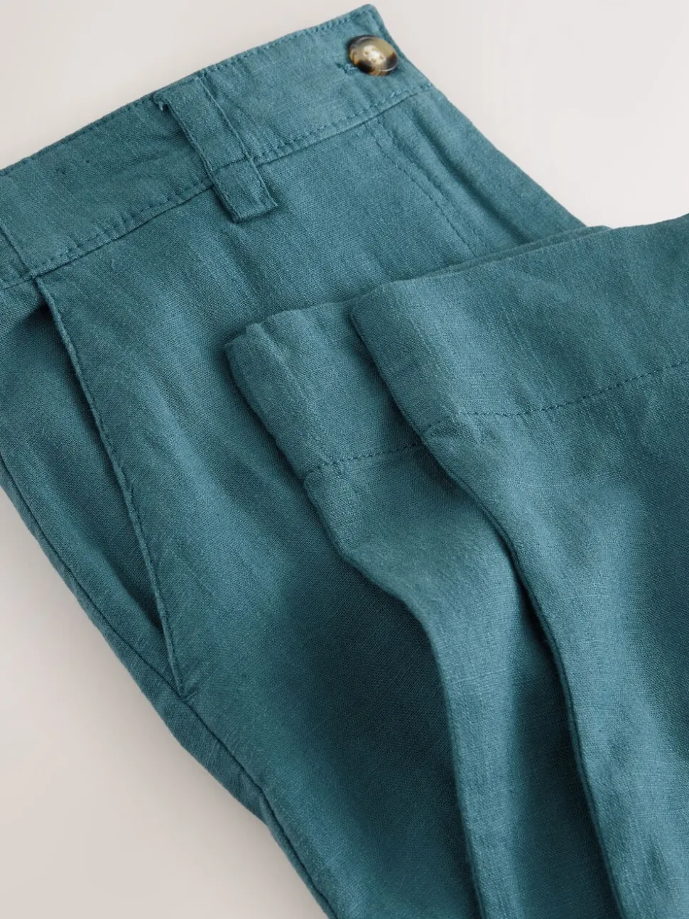 Blauwgroen - Smart Front Linen Blend Wide Leg Trousers
