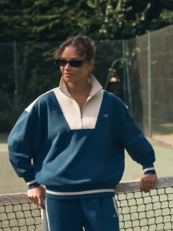 Blauwgroen - Sweatshirt met korte rits