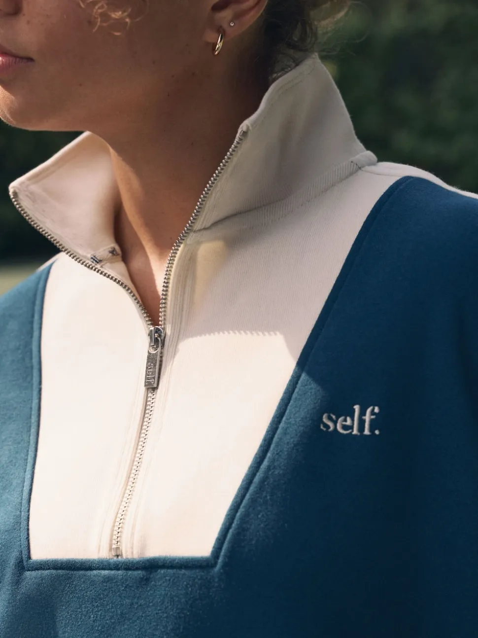 Blauwgroen - Sweatshirt met korte rits