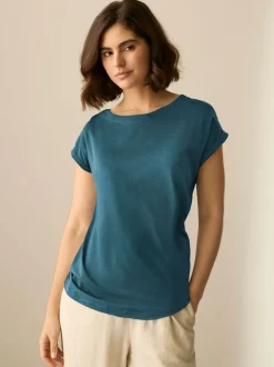 Blauwgroen - T-shirt met kapmouwtjes