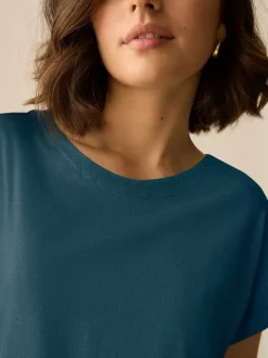 Blauwgroen - T-shirt met kapmouwtjes