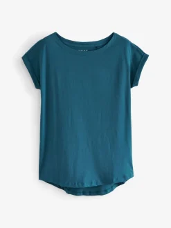 Blauwgroen - T-shirt met kapmouwtjes