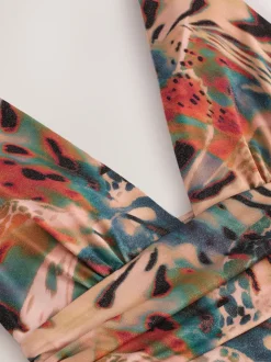 Blauwgroen/Roze Metallic Animal - Diepuitgesneden buikbedekkend badpak