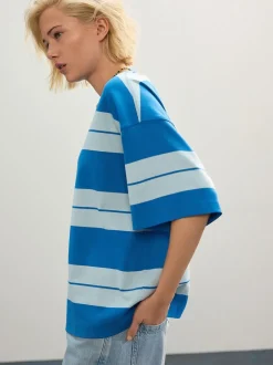 Blauw/lichtblauw - Boxy oversized T-shirt met relaxte pasvorm van zware stof en ronde hals