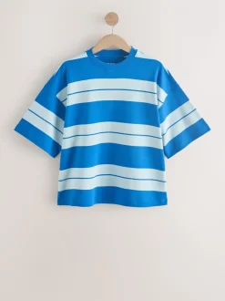 Blauw/lichtblauw - Boxy oversized T-shirt met relaxte pasvorm van zware stof en ronde hals