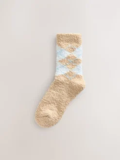 Blauw/Naturel Argyle - Set van 2 paar behaaglijke enkelsokken