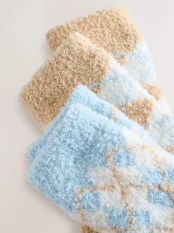 Blauw/Naturel Argyle - Set van 2 paar behaaglijke enkelsokken