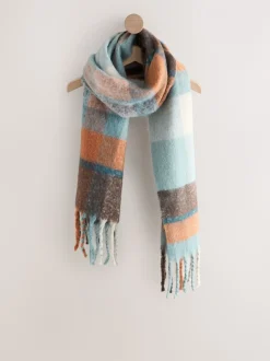 Blauw/oranje - Zware sjaal van geborstelde stof