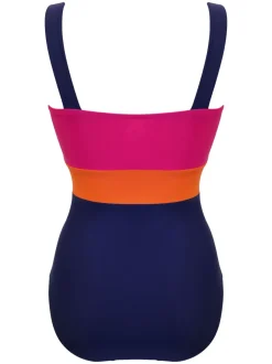 blauw/roze - Pour Moi Palm Springs corrigerend badpak met kleurvlakken