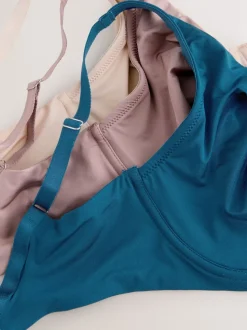 Blauw/roze/crème - Verpakking van 3 gladmakende T-shirtbeha's van microvezel, cupmaat DD+, ultiem comfort
