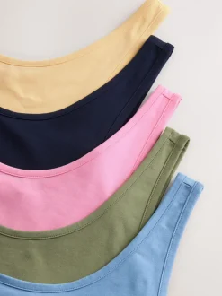 Blauw/roze/saliegroen/havermout/zwart - Set van 5 hemdjes met dik bandje