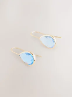 Blauw/steen - Glinsterende druppelvormige oorhangers