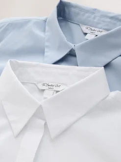 Blauw/wit - Fitted Stretch Essential Long Sleeve Shirts 2 Pack