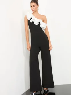 Blauw/wit - Lipsy jumpsuit met ruches en een blote schouder