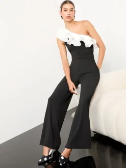 Blauw/wit - Lipsy jumpsuit met ruches en een blote schouder