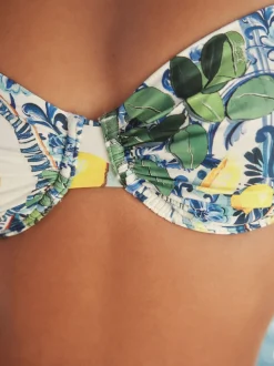 Blauw/witte sardineprint - Beugelbikinitop zonder vulling