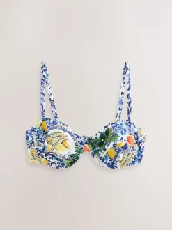 Blauw/witte sardineprint - Beugelbikinitop zonder vulling