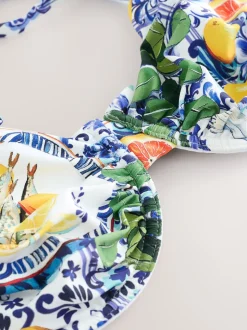 Blauw/witte sardineprint - Beugelbikinitop zonder vulling
