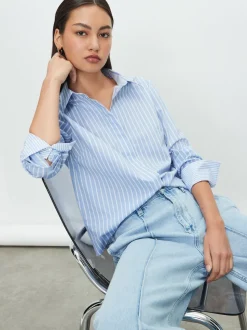 Blauw/witte streep - Fitted Stretch Essential Long Sleeve Shirt