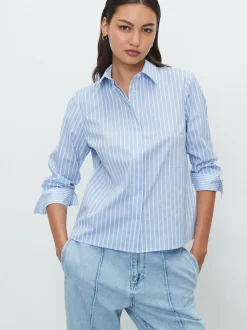 Blauw/witte streep - Fitted Stretch Essential Long Sleeve Shirt