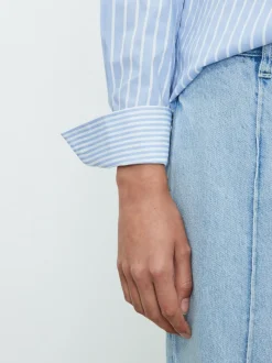 Blauw/witte streep - Fitted Stretch Essential Long Sleeve Shirt