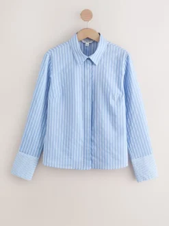 Blauw/witte streep - Fitted Stretch Essential Long Sleeve Shirt