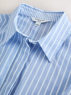 Blauw/witte streep - Fitted Stretch Essential Long Sleeve Shirt