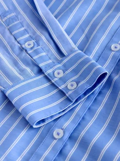Blauw/witte streep - Zacht, ruimvallend overhemd met lange mouwen