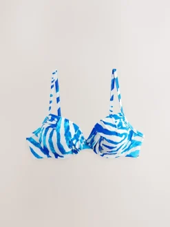 Blauw/witte zebraprint - Gedrapeerde, voorgevormde Bikini met beugel