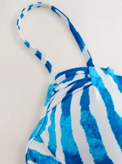 Blauw/witte zebraprint - Gedrapeerde, voorgevormde Bikini met beugel