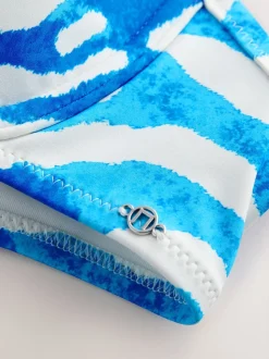 Blauw/witte zebraprint - Gedrapeerde, voorgevormde Bikini met beugel