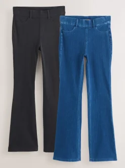 Blauw/Zwart - Set van 2 lange jersey denim bootcut leggings