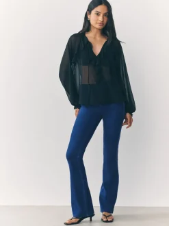 Blauw/Zwart - Set van 2 lange jersey denim bootcut leggings