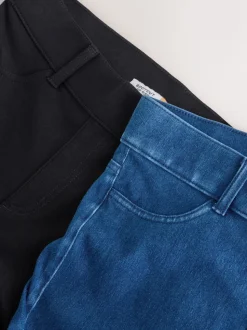 Blauw/Zwart - Set van 2 lange jersey denim bootcut leggings