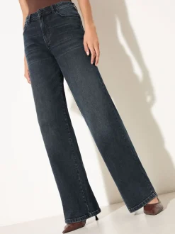 Blauw-zwart denim - Friends Like These X Lucy Mecklenburgh alledaagse jeans met wijde pijpen