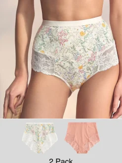 Bloemenprint/Bleekroze - Vormgevende kanten slipjes 2 set